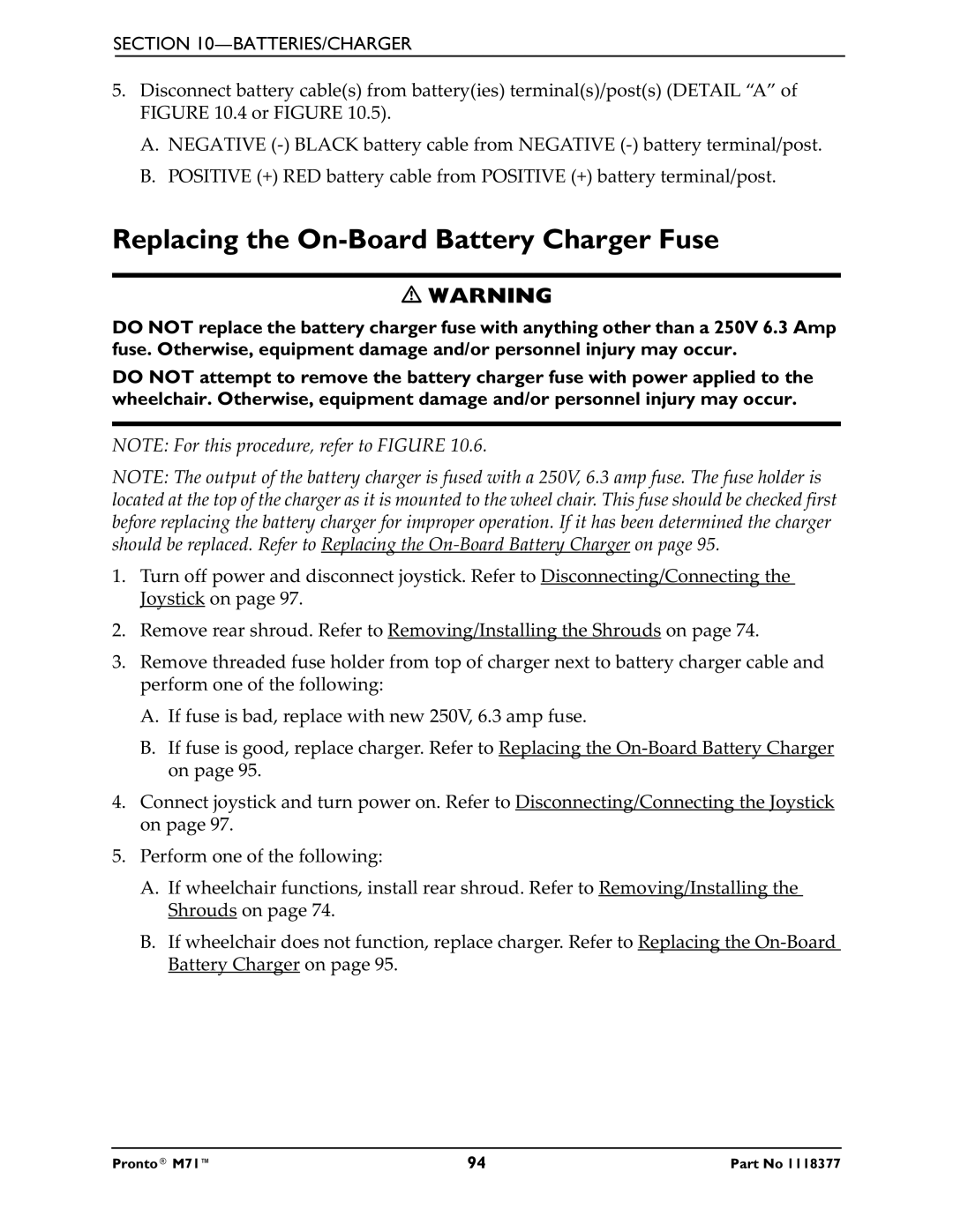 Invacare M71 service manual Replacing the On-Board Battery Charger Fuse 