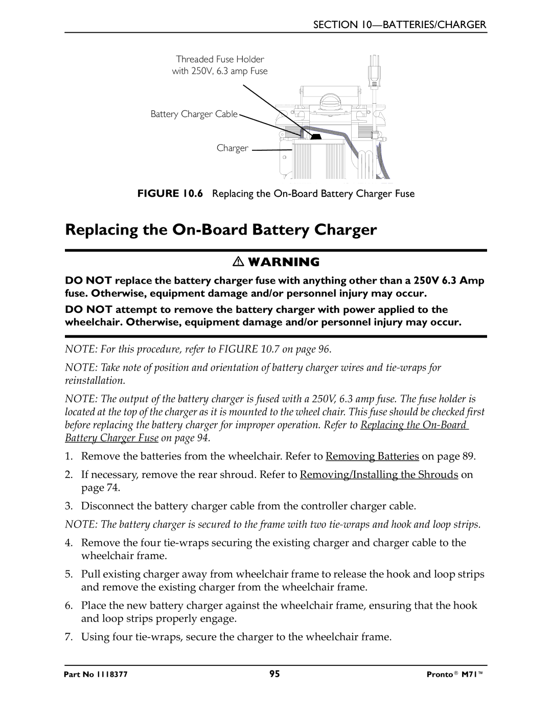 Invacare M71 service manual Replacing the On-Board Battery Charger Fuse 