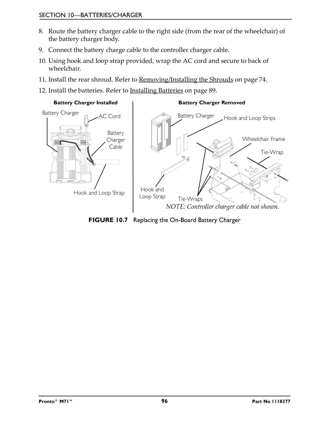 Invacare M71 service manual Replacing the On-Board Battery Charger 