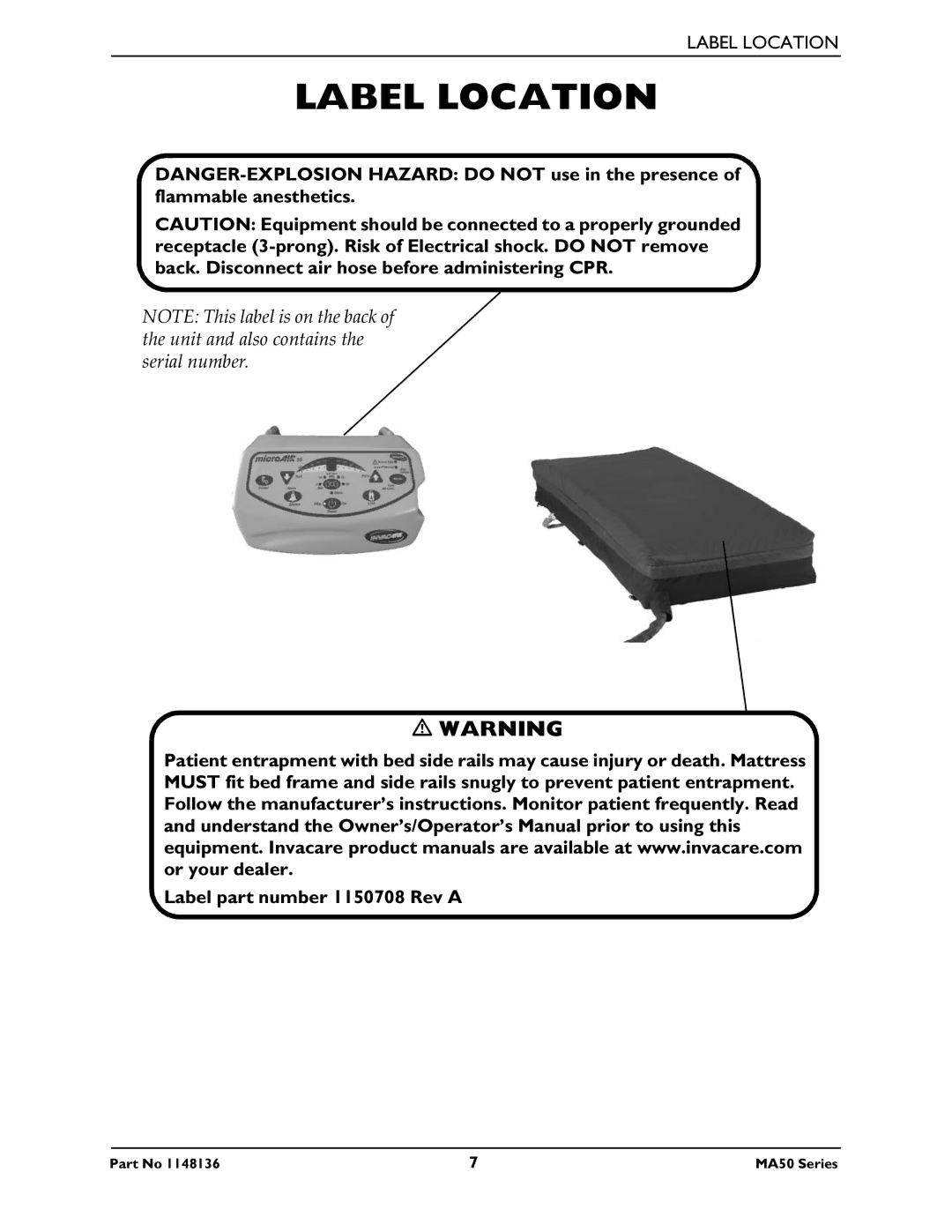 Invacare MA55, MA51, MA50 manual Label Location 