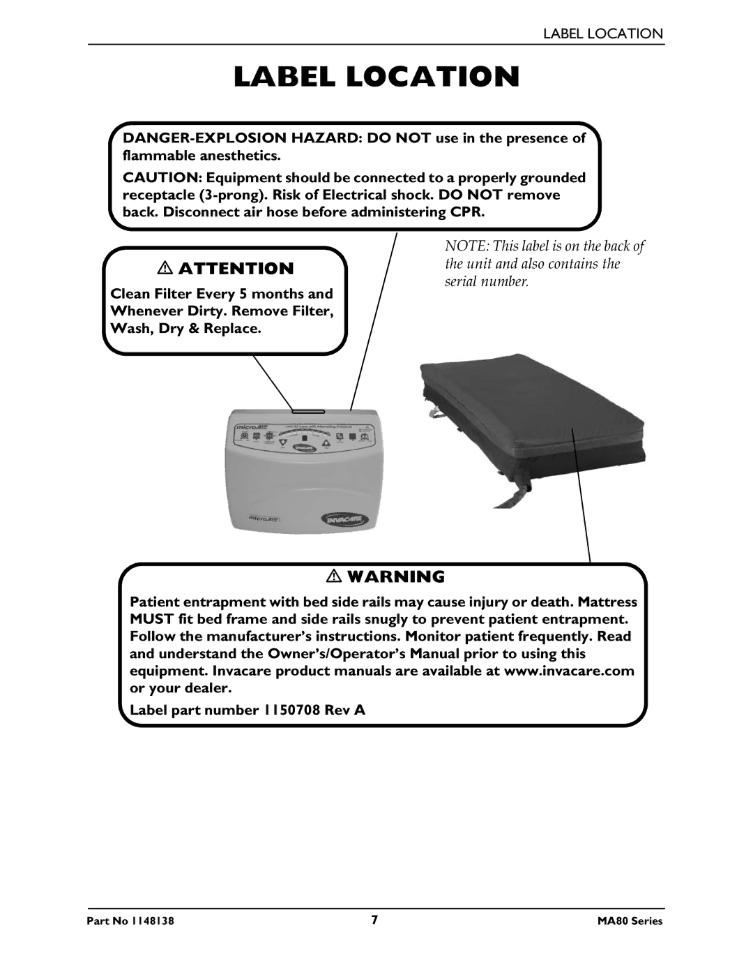 Invacare MA80, MA85 manual Label Location 