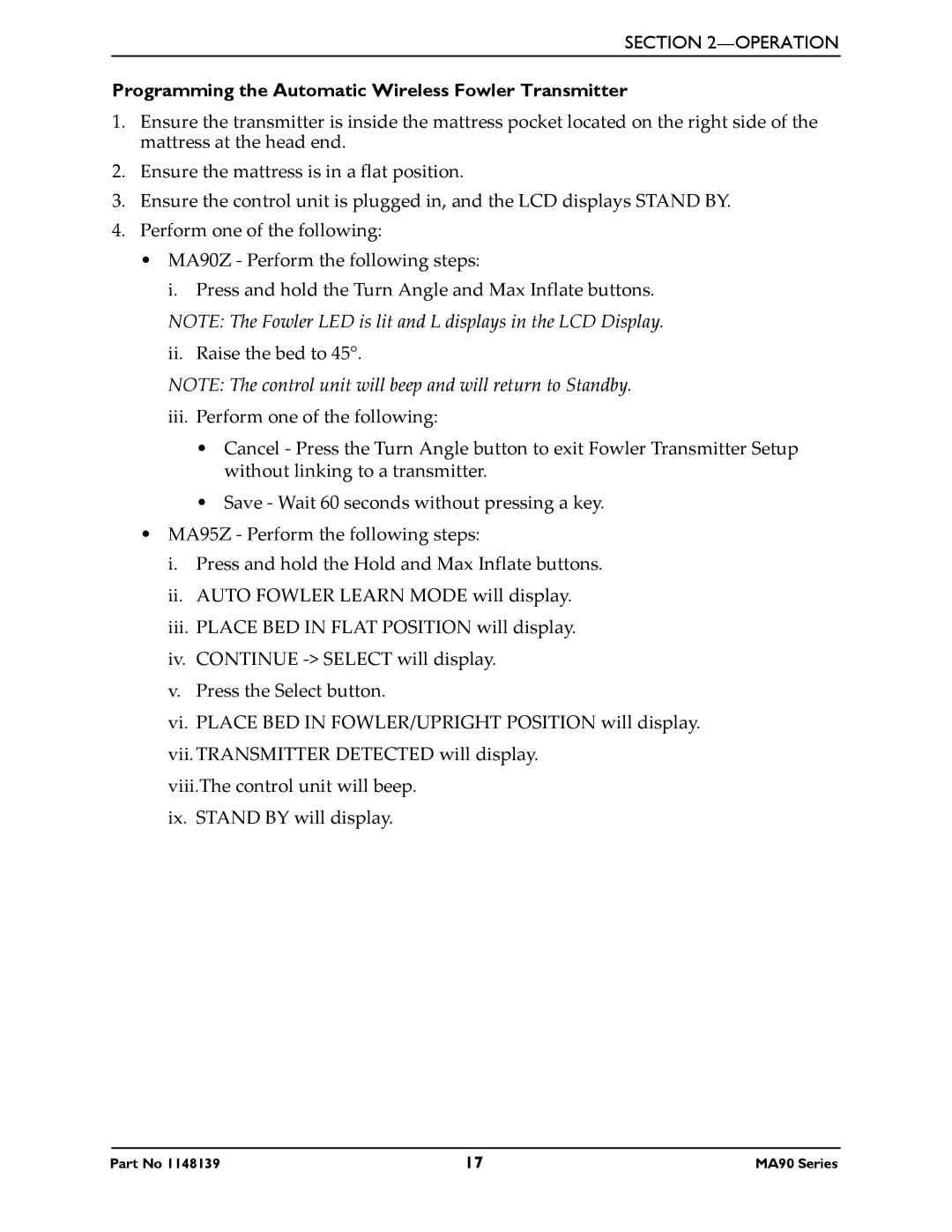 Invacare MA95Z, MA90Z manual Programming the Automatic Wireless Fowler Transmitter 