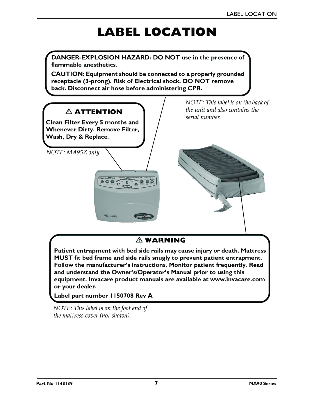 Invacare MA95Z, MA90Z manual Label Location 