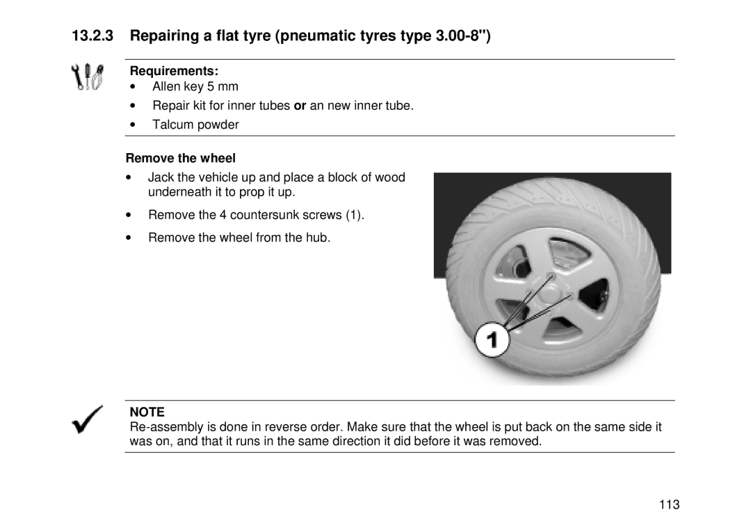 Invacare MK6i user manual Remove the wheel 