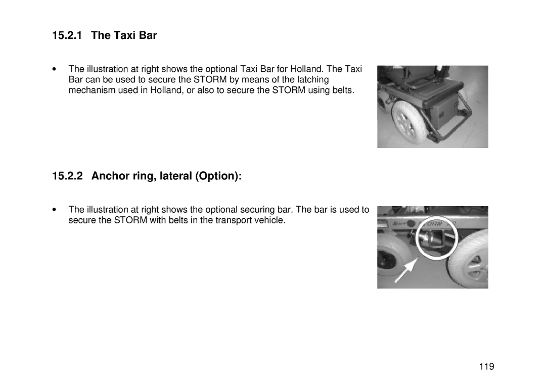 Invacare MK6i user manual Taxi Bar, Anchor ring, lateral Option 