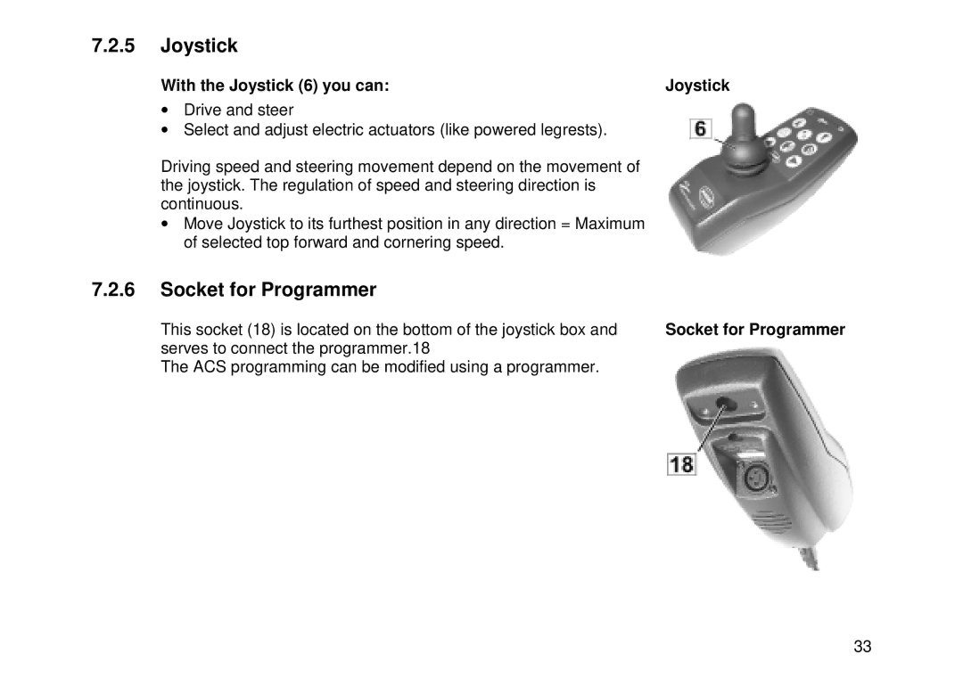 Invacare MK6i user manual Socket for Programmer, With the Joystick 6 you can 