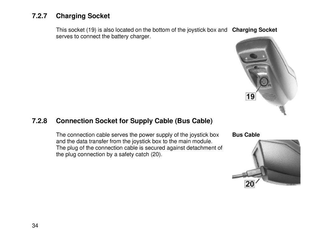 Invacare MK6i user manual Charging Socket, Connection Socket for Supply Cable Bus Cable 