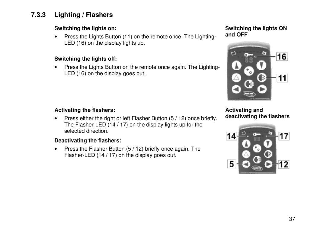 Invacare MK6i user manual Lighting / Flashers 