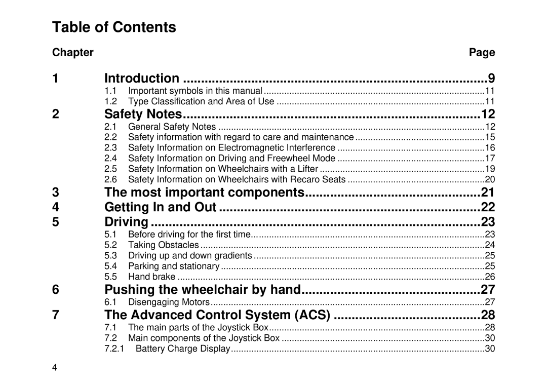 Invacare MK6i user manual Table of Contents 