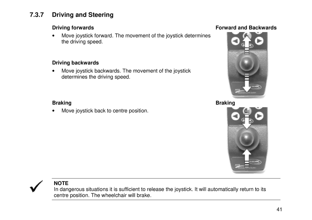 Invacare MK6i user manual Driving and Steering, Driving forwards Forward and Backwards, Driving backwards, Braking 