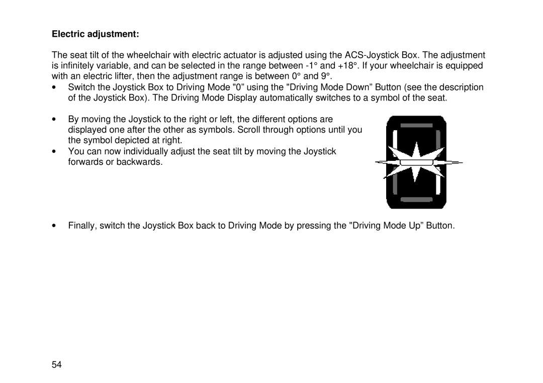 Invacare MK6i user manual Electric adjustment 