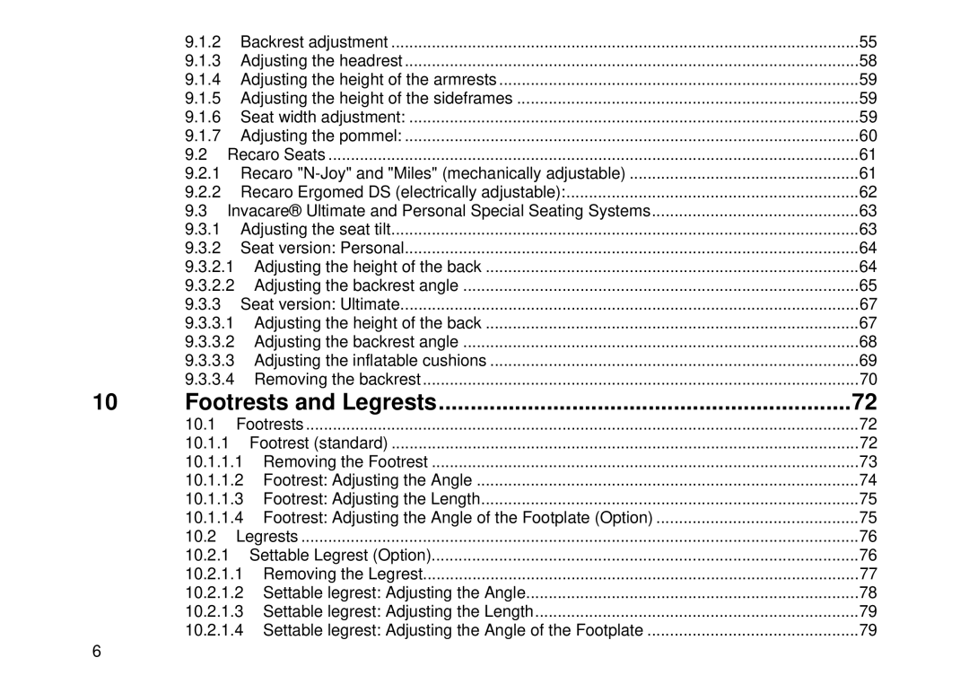 Invacare MK6i user manual Footrests and Legrests 