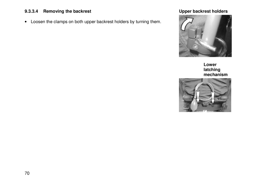 Invacare MK6i user manual Removing the backrest Upper backrest holders, Lower latching mechanism 