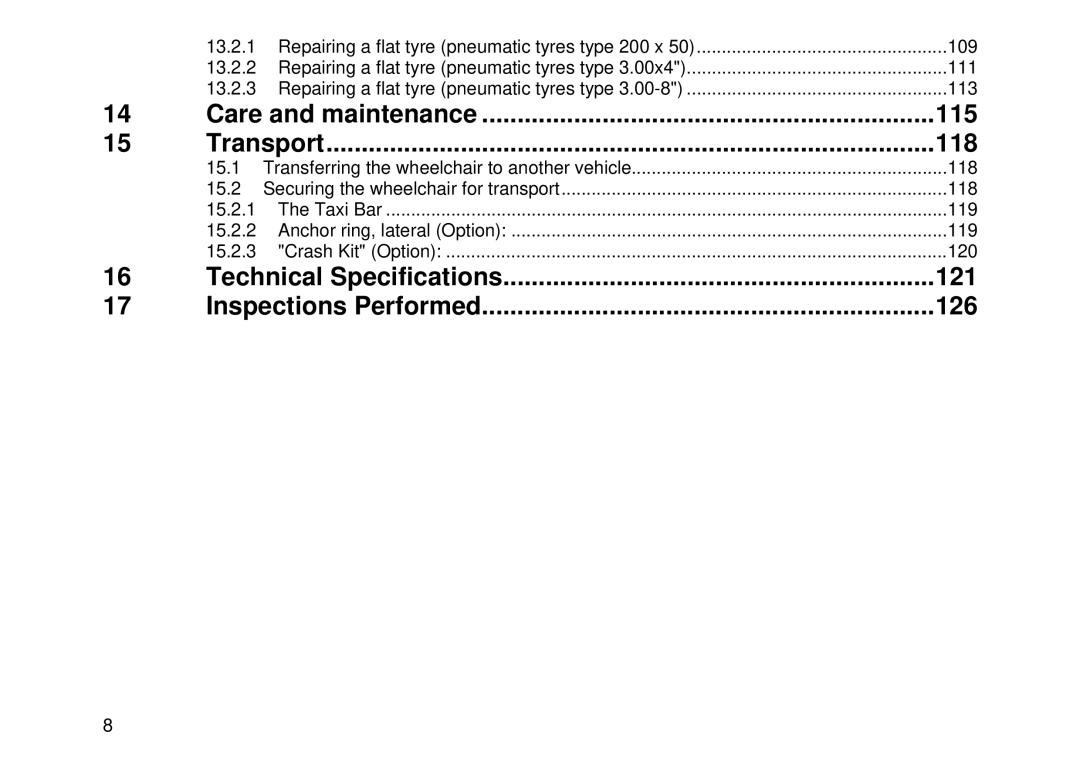 Invacare MK6i user manual 115, 118, 121, 126 