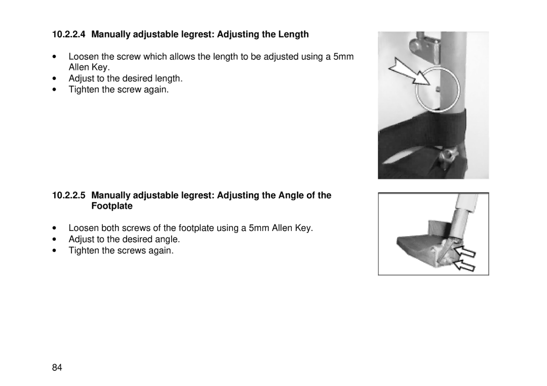 Invacare MK6i user manual Manually adjustable legrest Adjusting the Length 