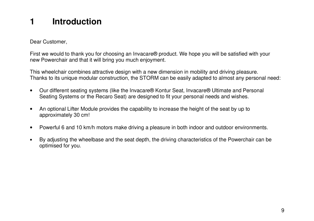 Invacare MK6i user manual Introduction 