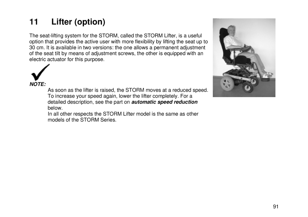 Invacare MK6i user manual Lifter option 