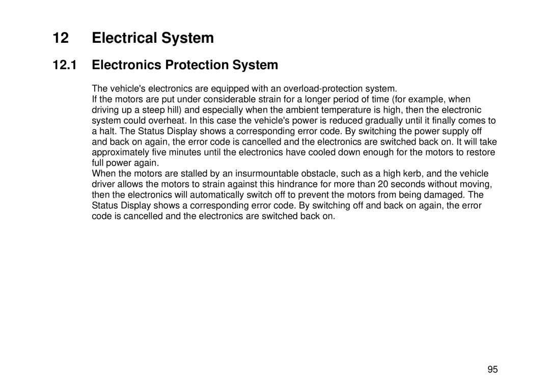 Invacare MK6i user manual Electrical System, Electronics Protection System 