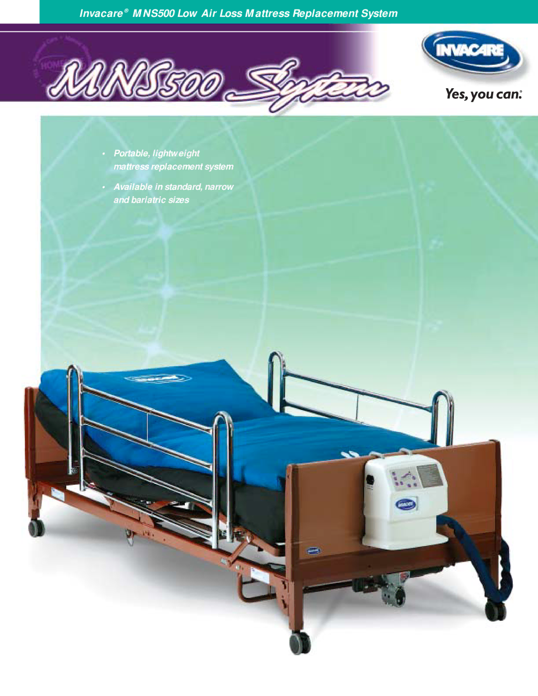 Invacare manual Invacare MNS500 Low Air Loss Mattress Replacement System 