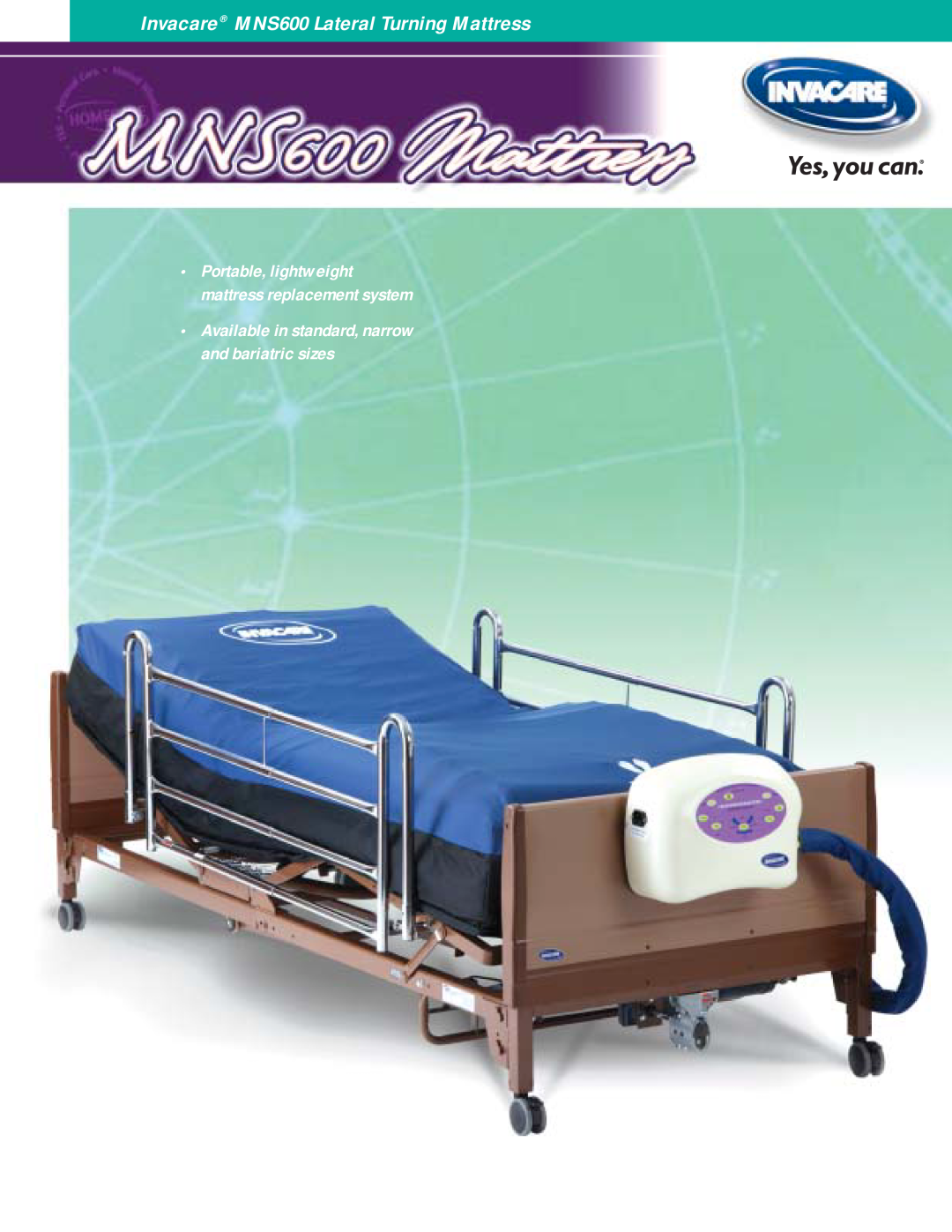 Invacare manual Invacare MNS600 Lateral Turning Mattress, Available in standard, narrow and bariatric sizes 
