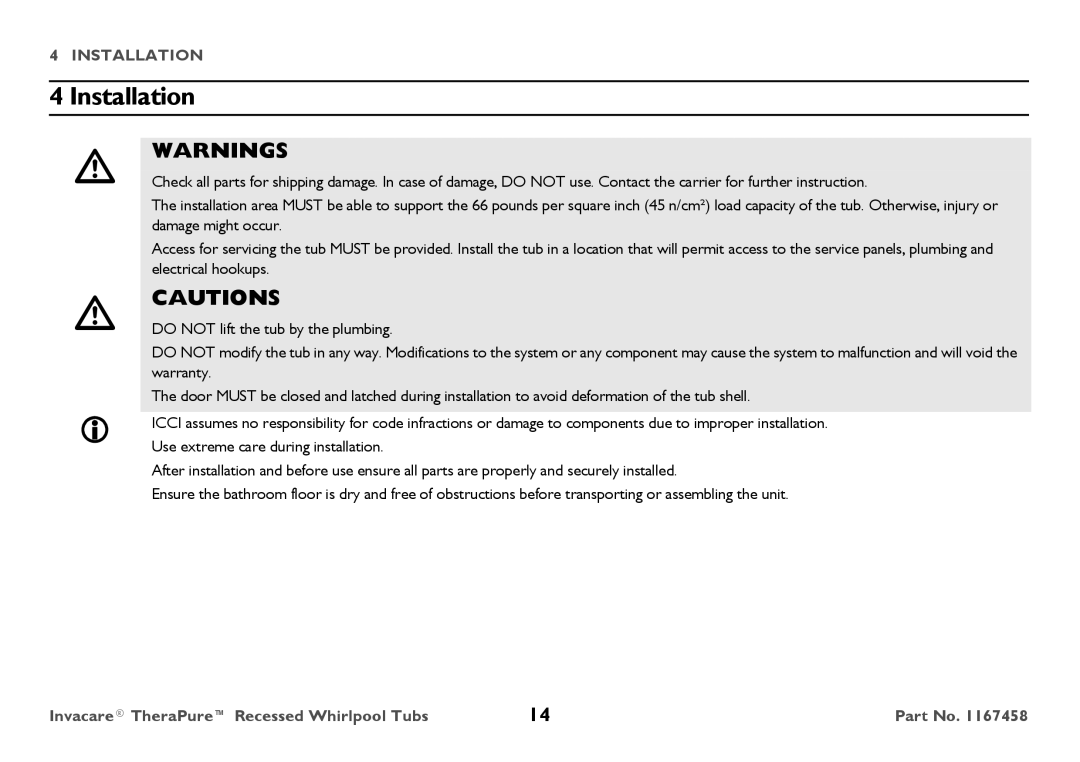 Invacare Model, 3752G user manual Installation 