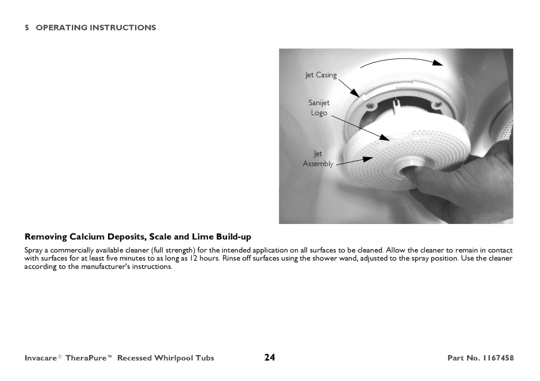 Invacare Model, 3752G user manual Removing Calcium Deposits, Scale and Lime Build-up 