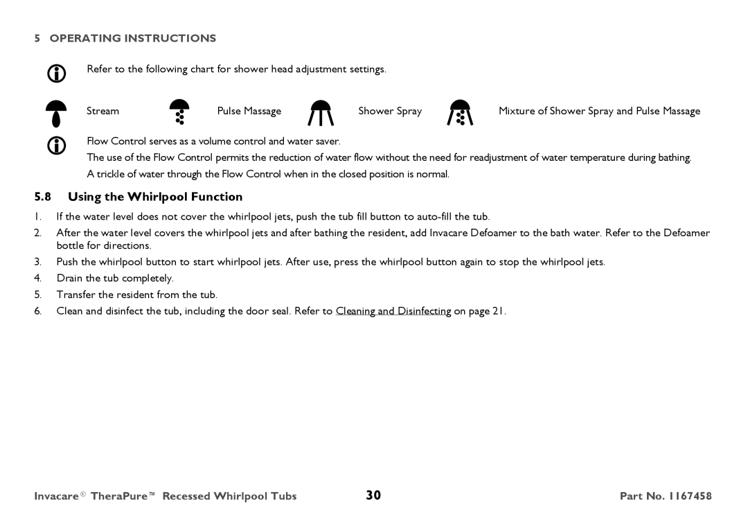 Invacare Model, 3752G user manual Using the Whirlpool Function 