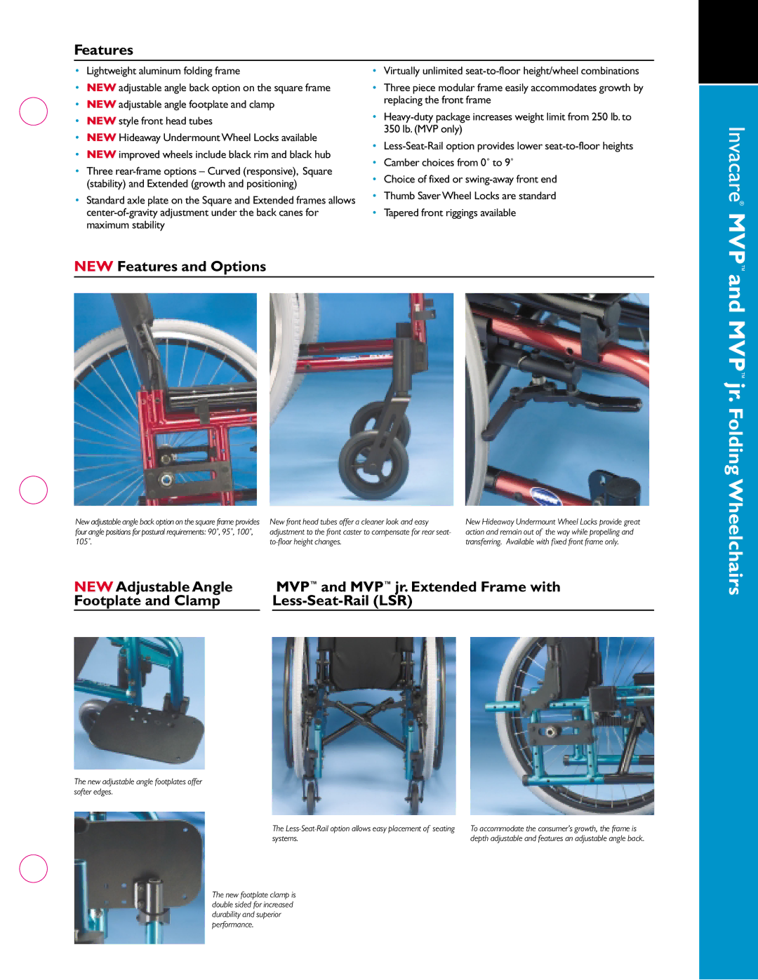 Invacare manual MVP jr. Folding Wheelchairs, NEW Features and Options 