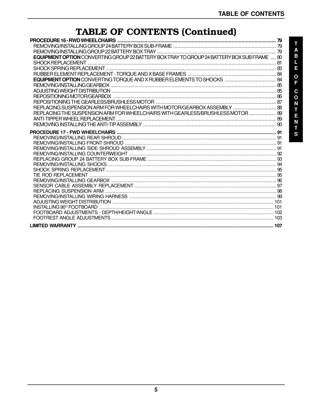 Invacare RWD, MWD, Arrow FWD service manual Limited Warranty 