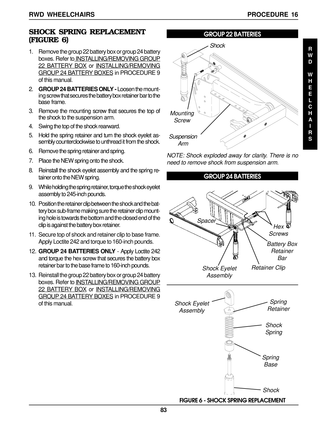 Invacare MWD, Arrow FWD service manual RWD Wheelchairsprocedure, Group 24 Batteries only Apply Loctite 