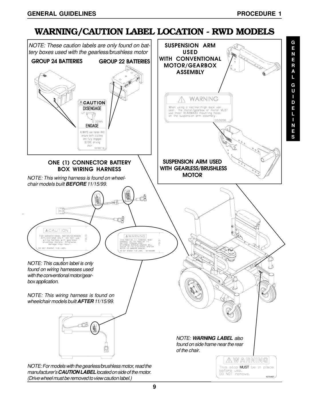 Invacare MWD, Arrow FWD, RWD service manual General Guidelines Procedure, Motor/Gearbox 