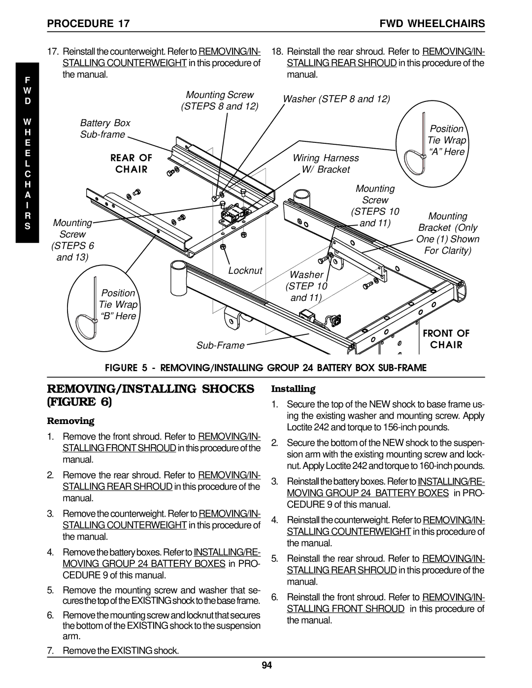 Invacare Arrow FWD, MWD REMOVING/INSTALLING Shocks Figure, Bracket Mounting Screw, Mounting Bracket Only Screw One 1 Shown 