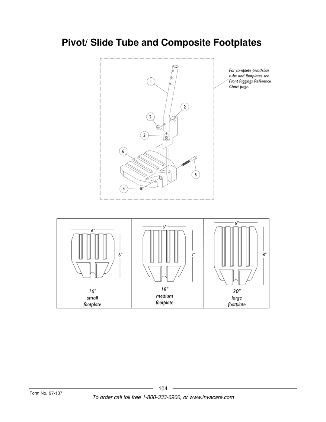 Invacare MWD manual Pivot/ Slide Tube and Composite Footplates 