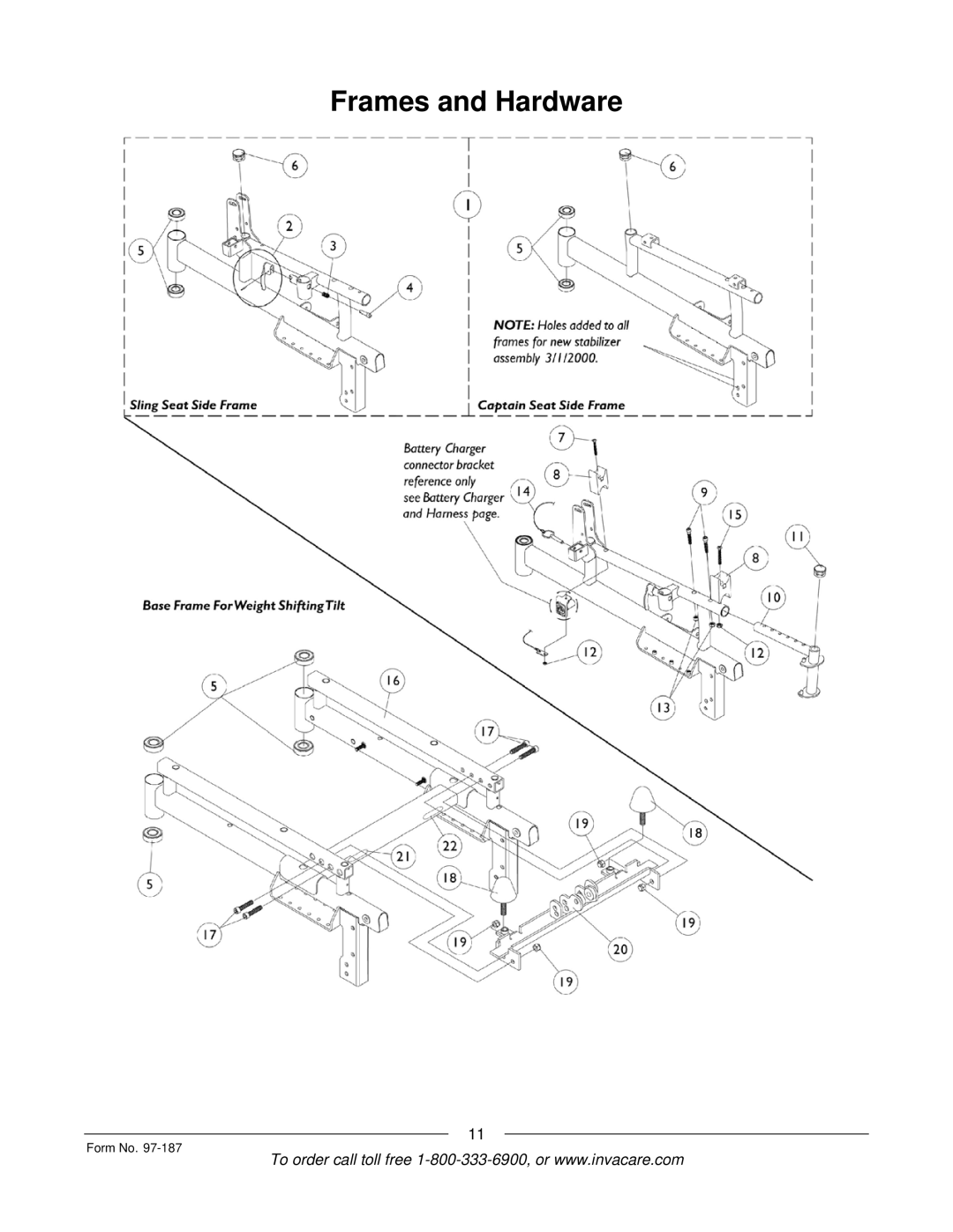 Invacare MWD manual Frames and Hardware 