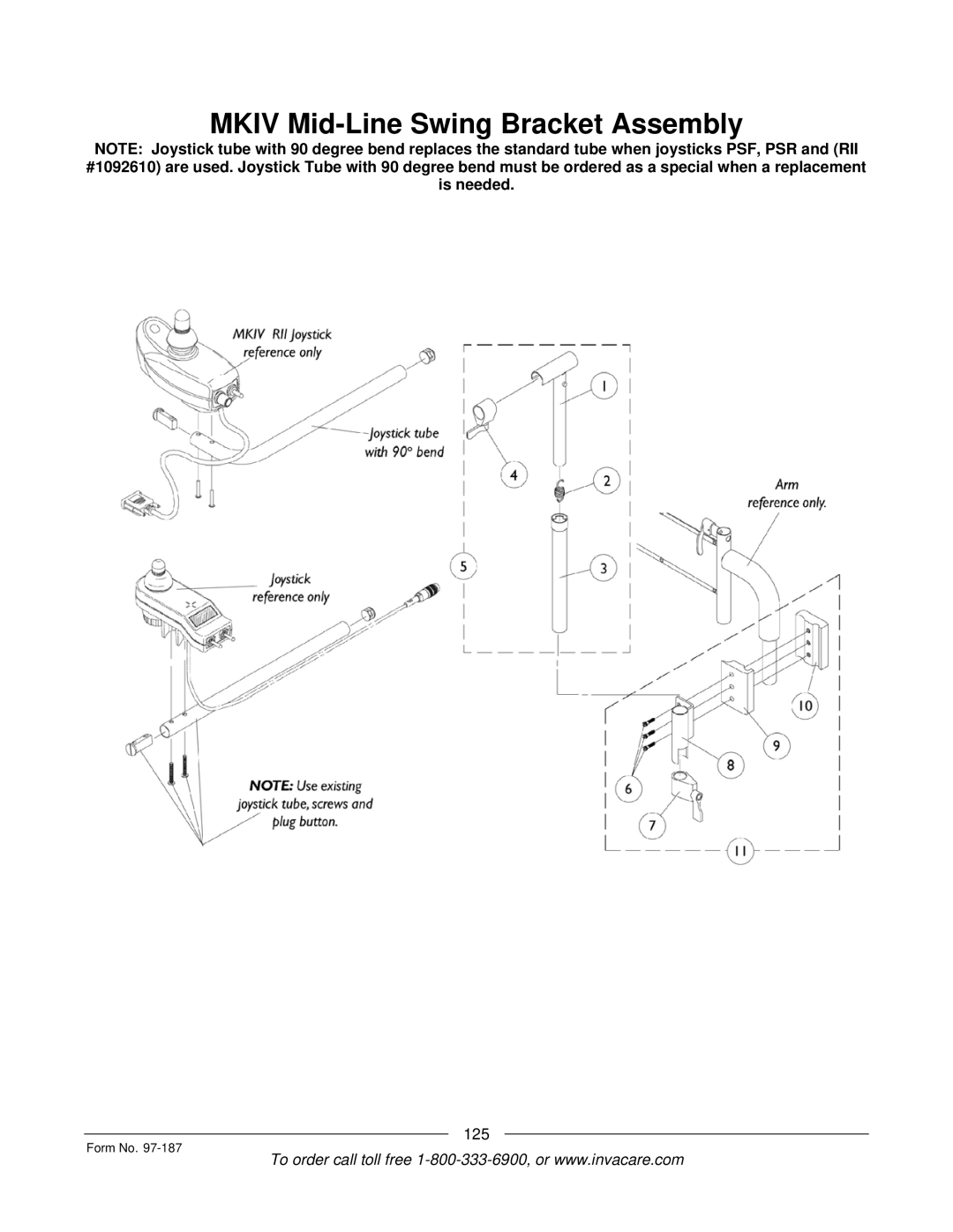 Invacare MWD manual Mkiv Mid-Line Swing Bracket Assembly 