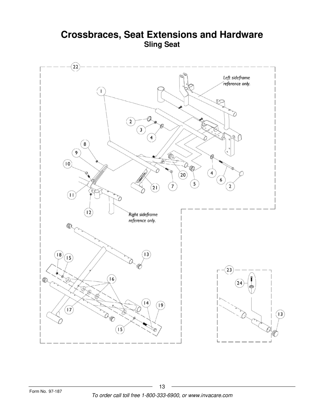 Invacare MWD manual Crossbraces, Seat Extensions and Hardware 