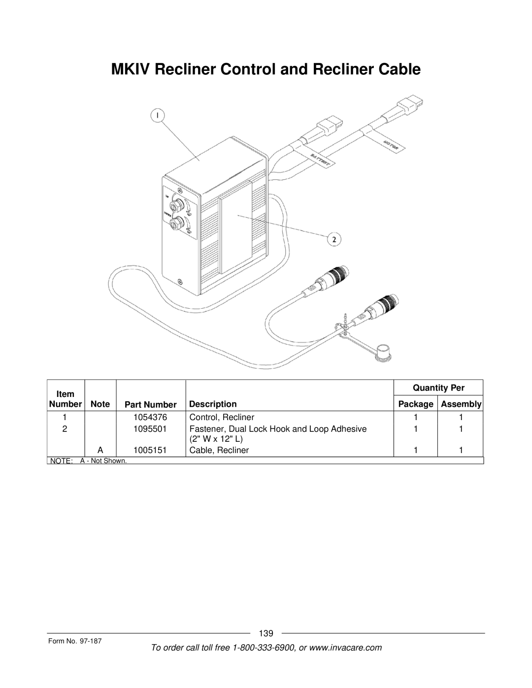 Invacare MWD manual Mkiv Recliner Control and Recliner Cable 