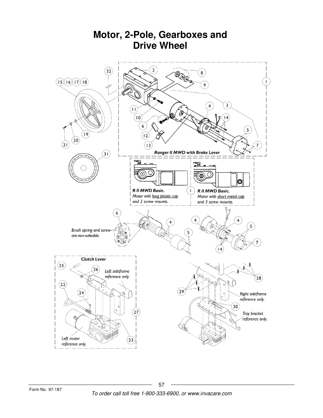 Invacare MWD manual Motor, 2-Pole, Gearboxes Drive Wheel 