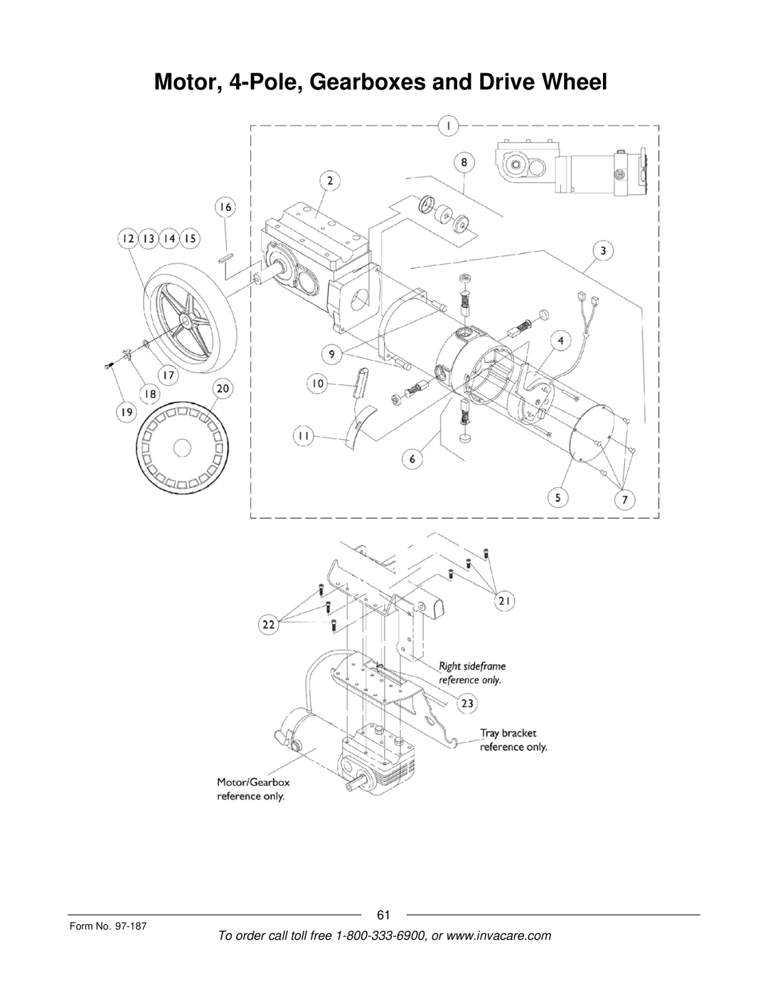 Invacare MWD manual Motor, 4-Pole, Gearboxes and Drive Wheel 