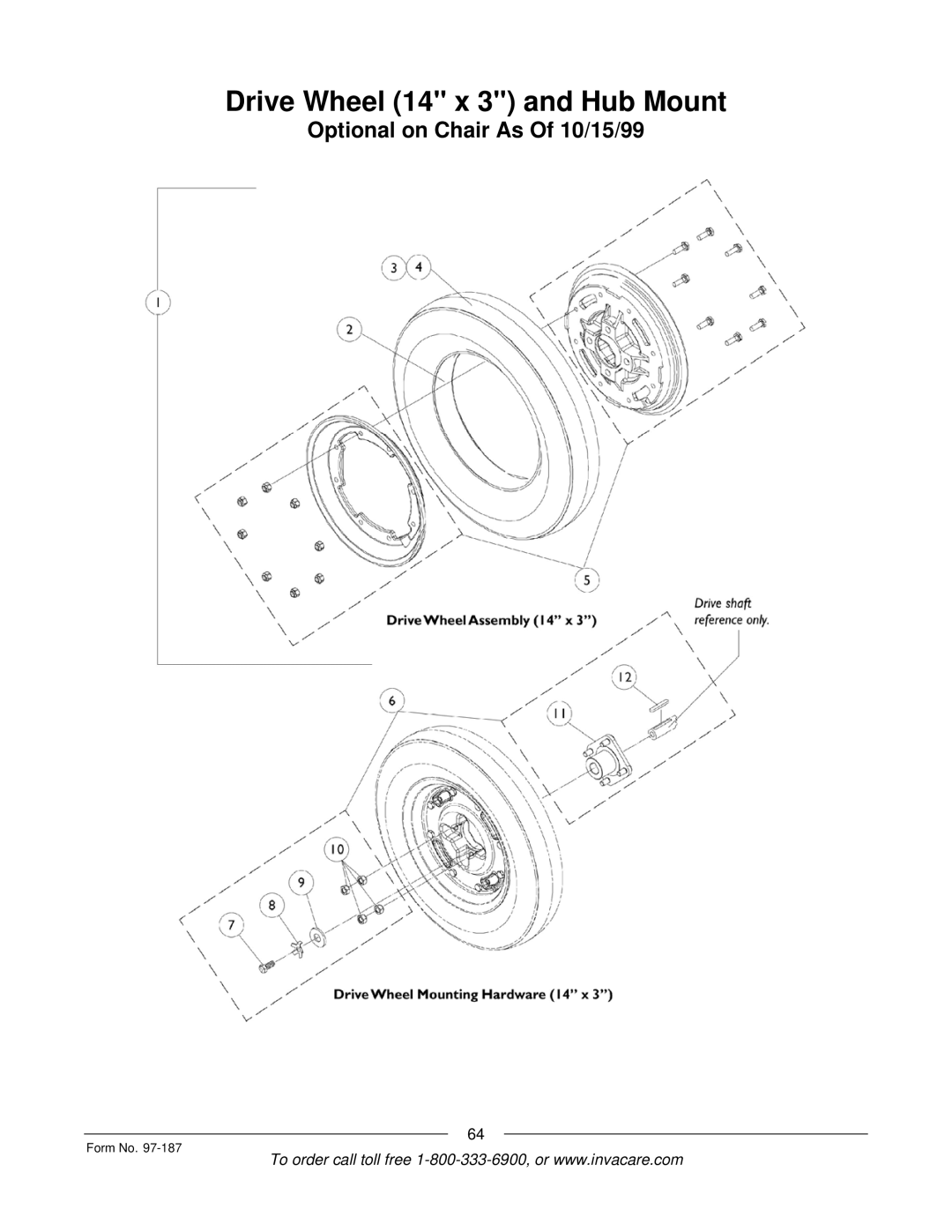 Invacare MWD manual Drive Wheel 14 x 3 and Hub Mount 