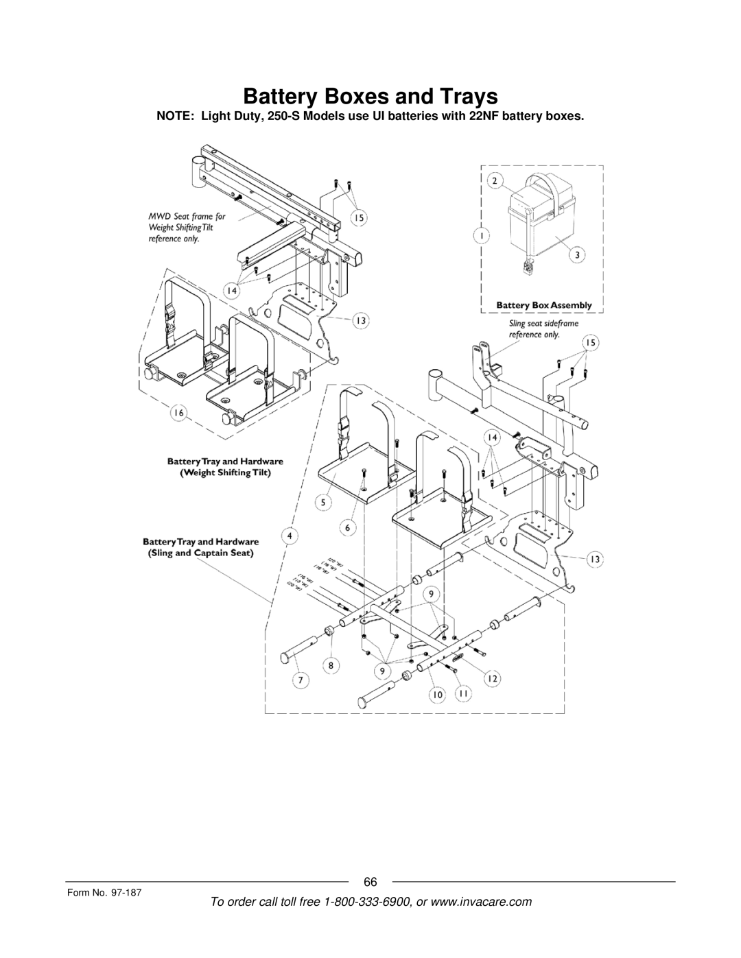 Invacare MWD manual Battery Boxes and Trays 