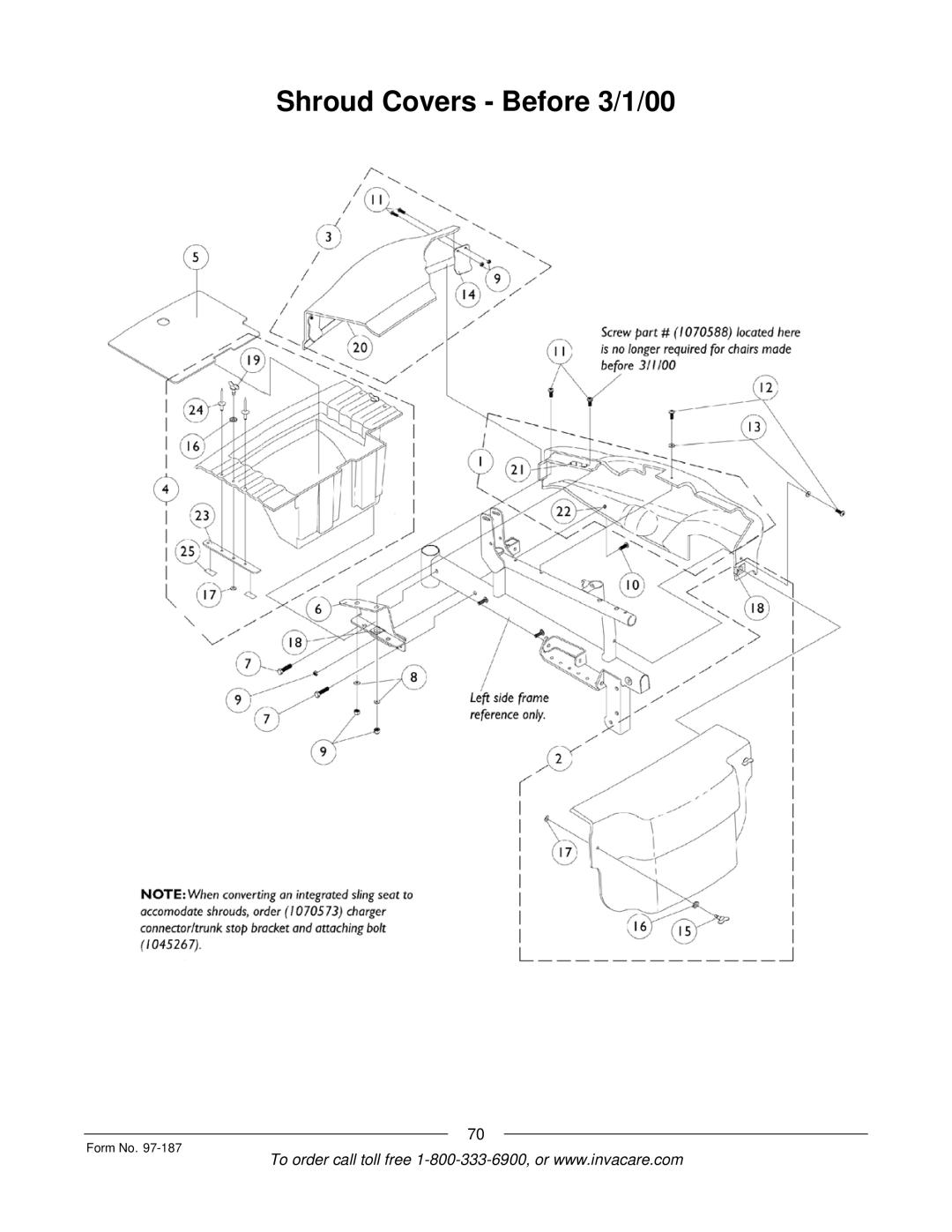 Invacare MWD manual Shroud Covers Before 3/1/00 