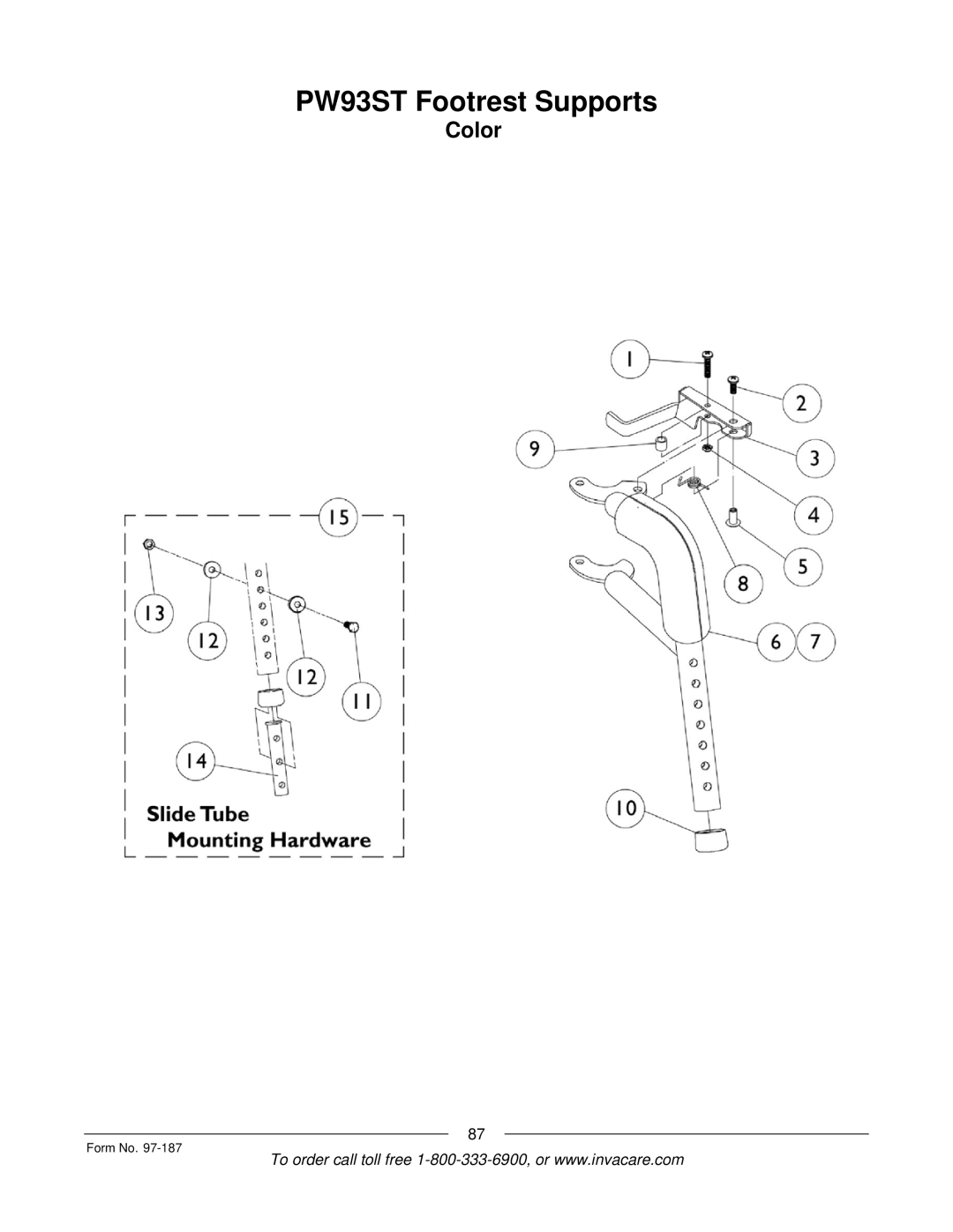 Invacare MWD manual PW93ST Footrest Supports 