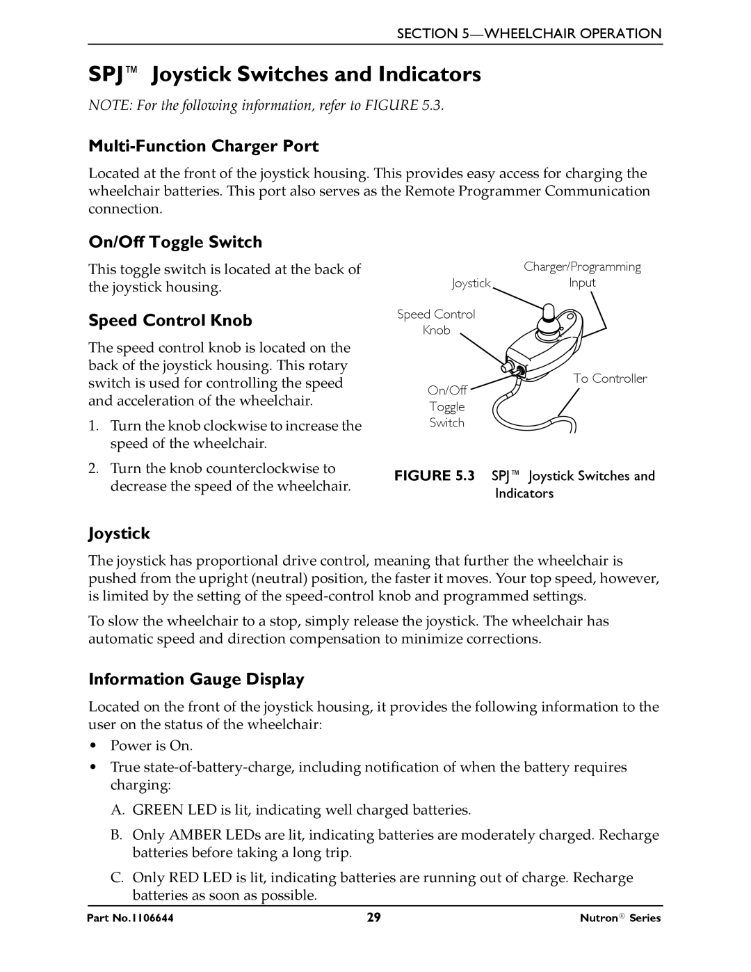 Invacare Nutron Series manual SPJ Joystick Switches and Indicators 