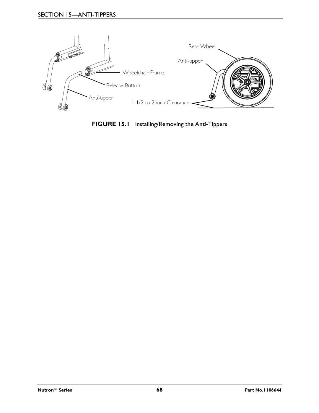 Invacare Nutron Series manual Installing/Removing the Anti-Tippers 