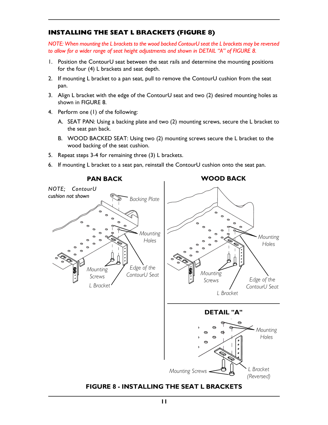 Invacare OCMK01, OCMK78 operating instructions Installing the Seat L Brackets Figure 