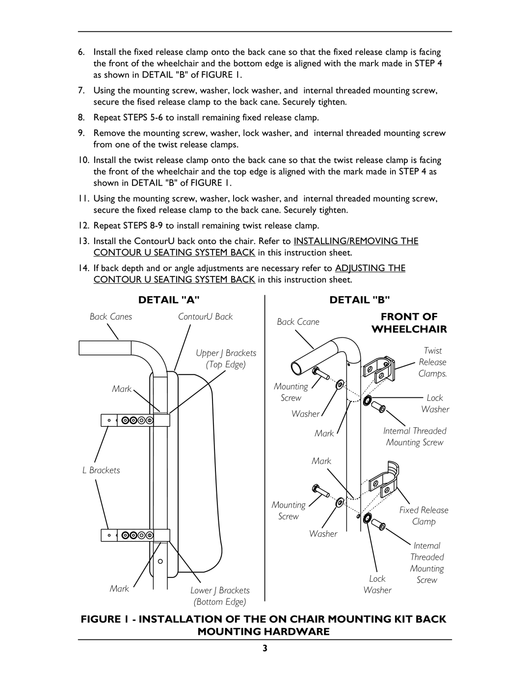 Invacare OCMK01, OCMK78 operating instructions Detail a, Detail B, Front, Wheelchair 