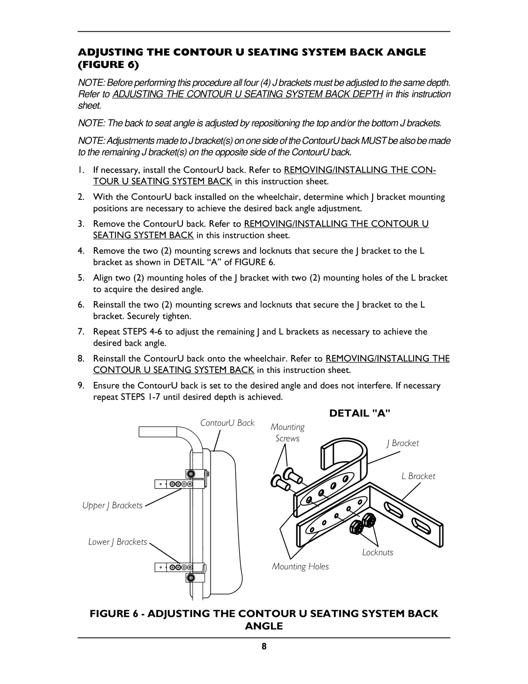 Invacare OCMK78, OCMK01 operating instructions Adjusting the Contour U Seating System Back Angle Figure 