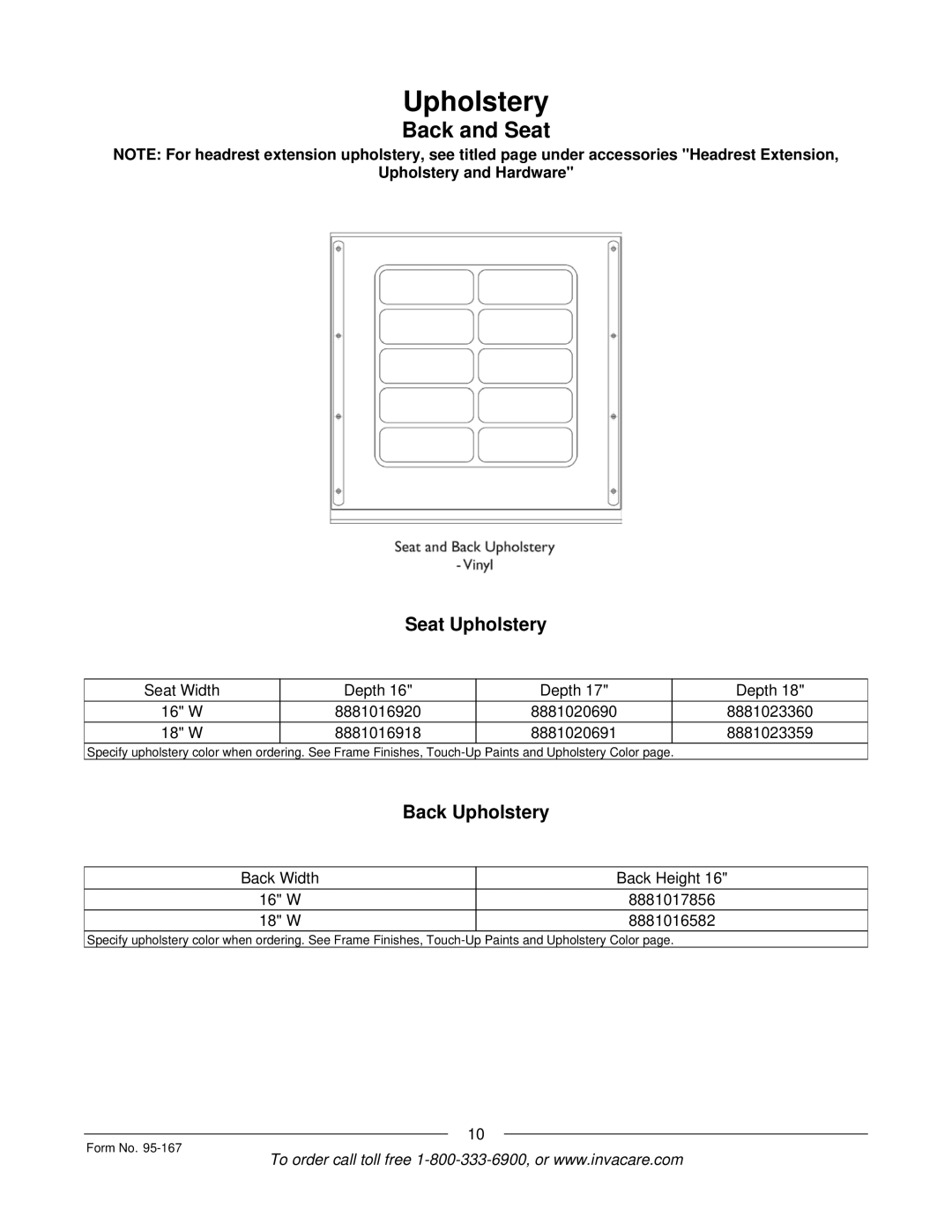 Invacare P7ETM manual Upholstery, Back and Seat 