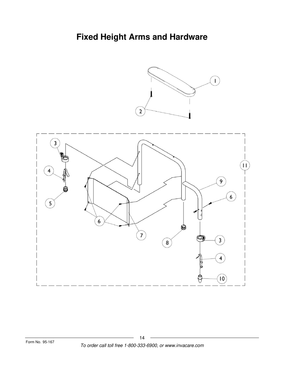 Invacare P7ETM manual Fixed Height Arms and Hardware 